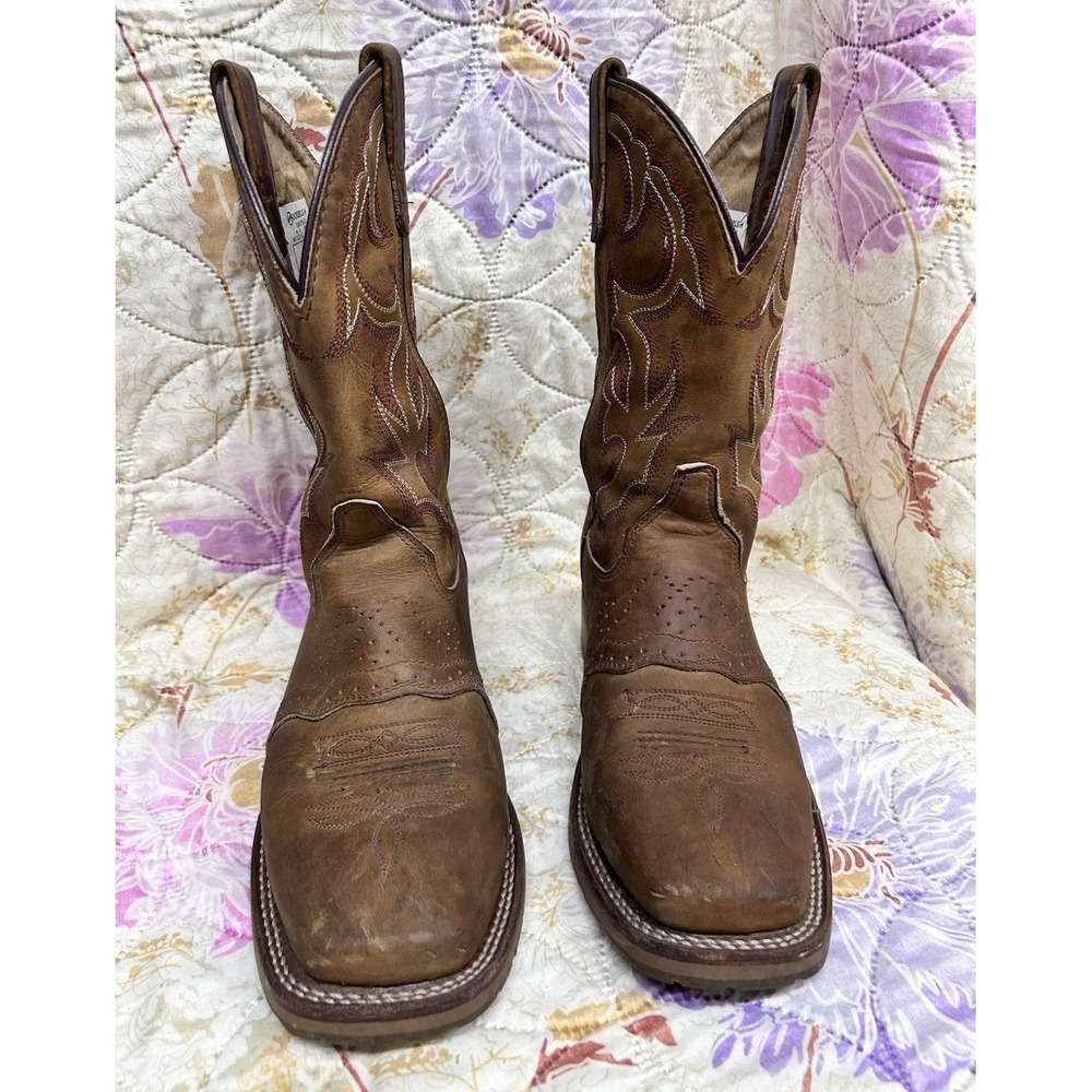 Double-H Men's Brown Leather Western Boots 8 2E Square Toe Oil & Slip Resistant